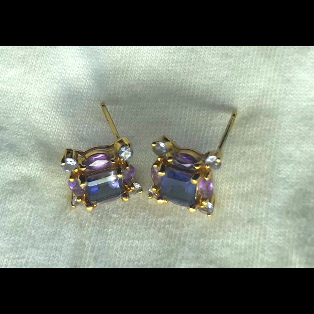Amethyst multi shade stone 14 k earrings